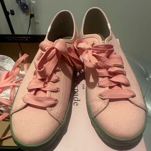 EUC Kate Spade & Keds Collab ‘Kickstart’ Sneakers Pink Canvas w/Green Sole SZ 11